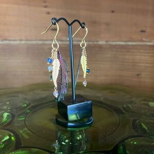 Feather crystal dangle earrings